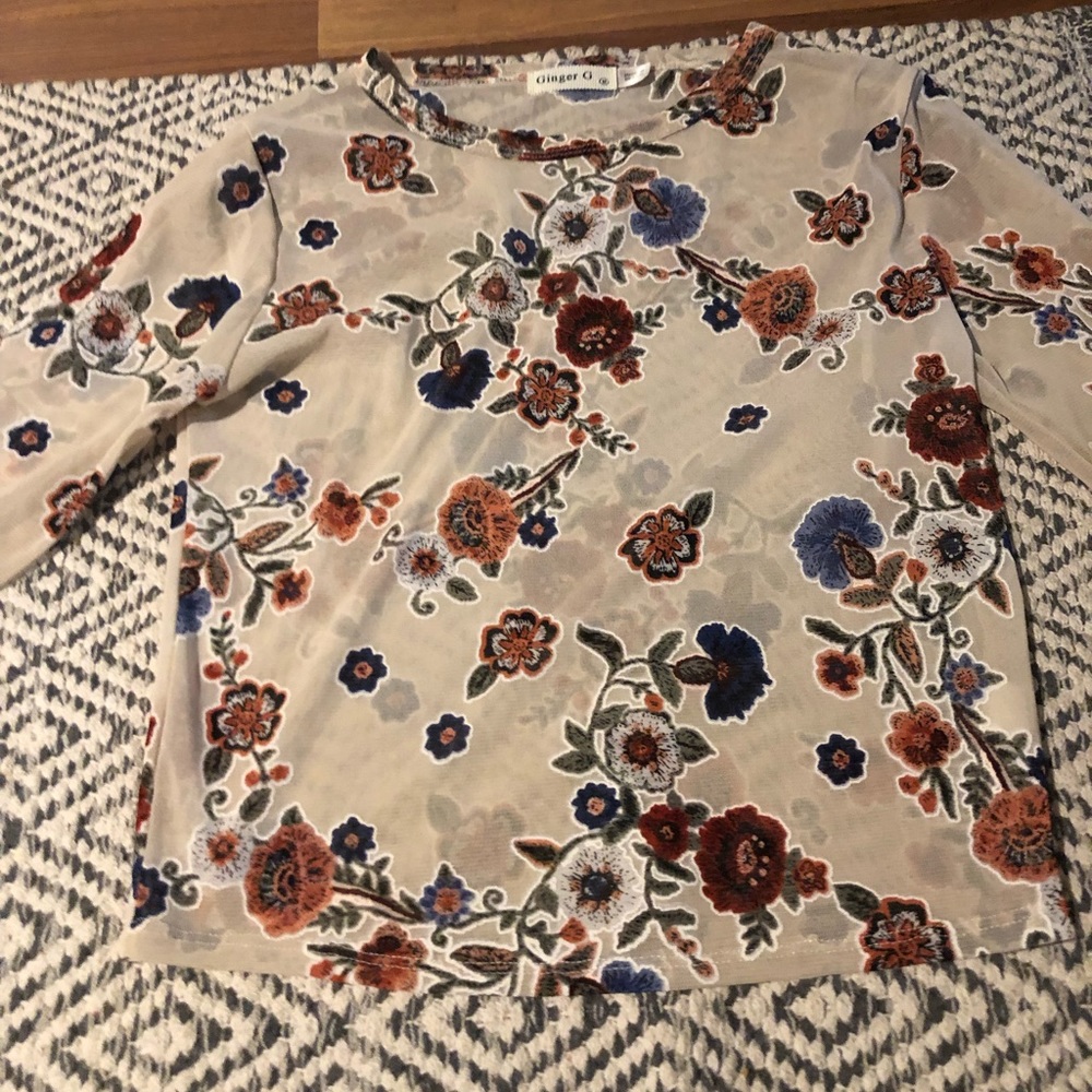 •cute mesh long sleeve floral top